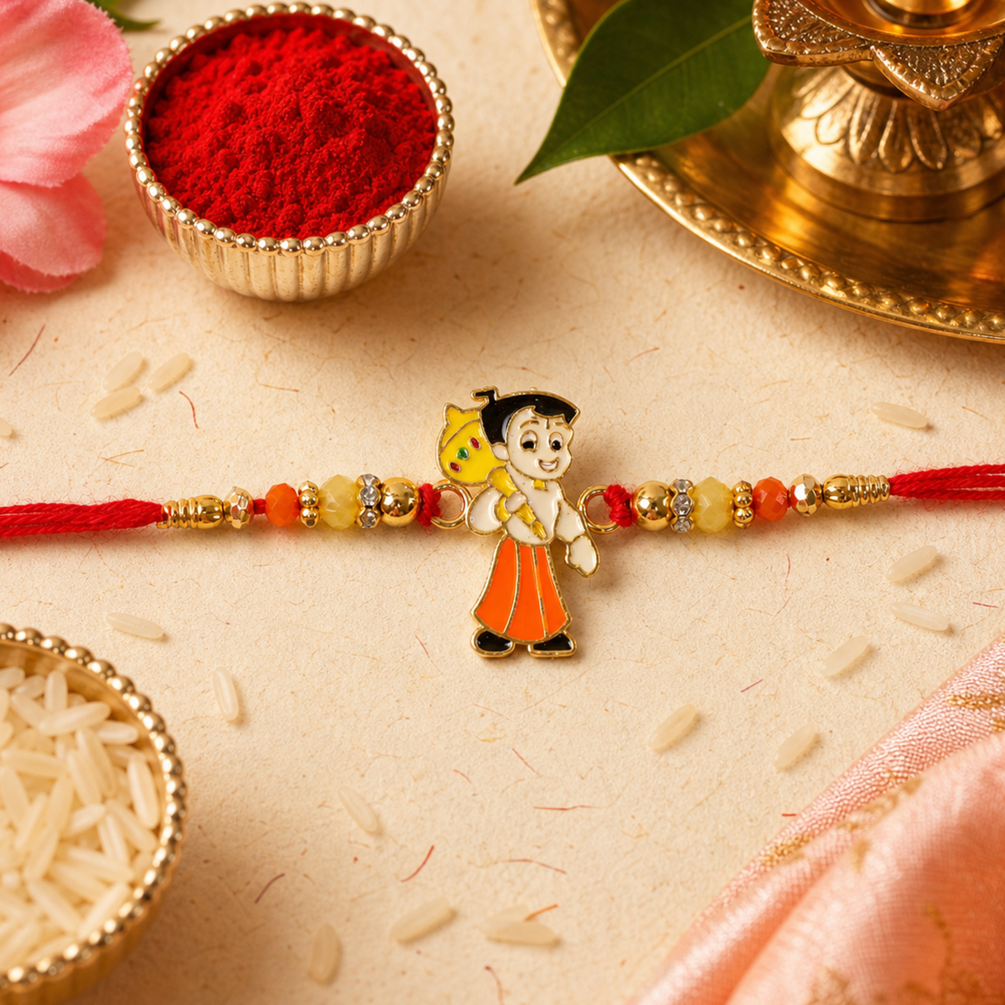 Colorful beads and threads on Chhota Bheem rakhi