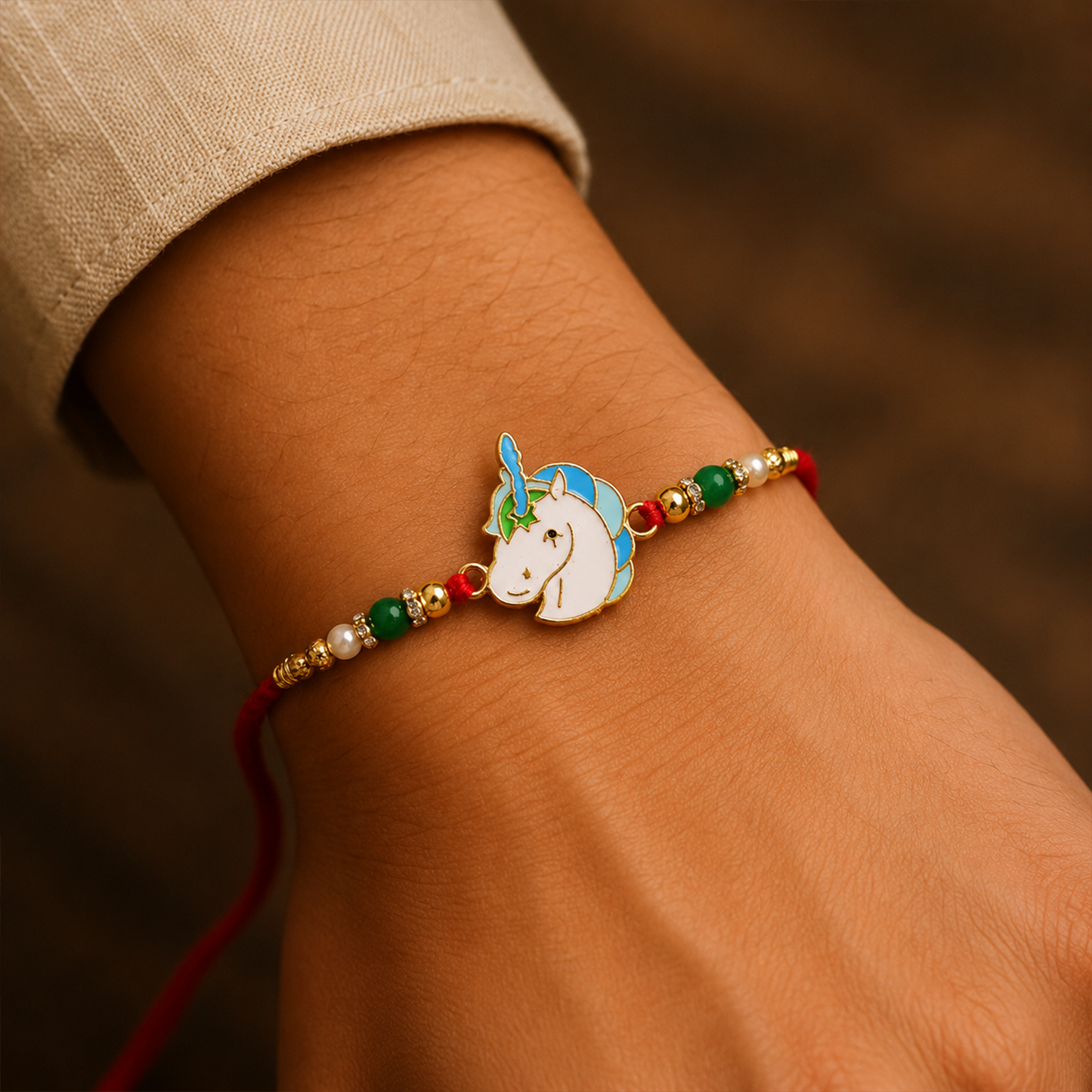 Stylish unicorn rakhi with decorative beads