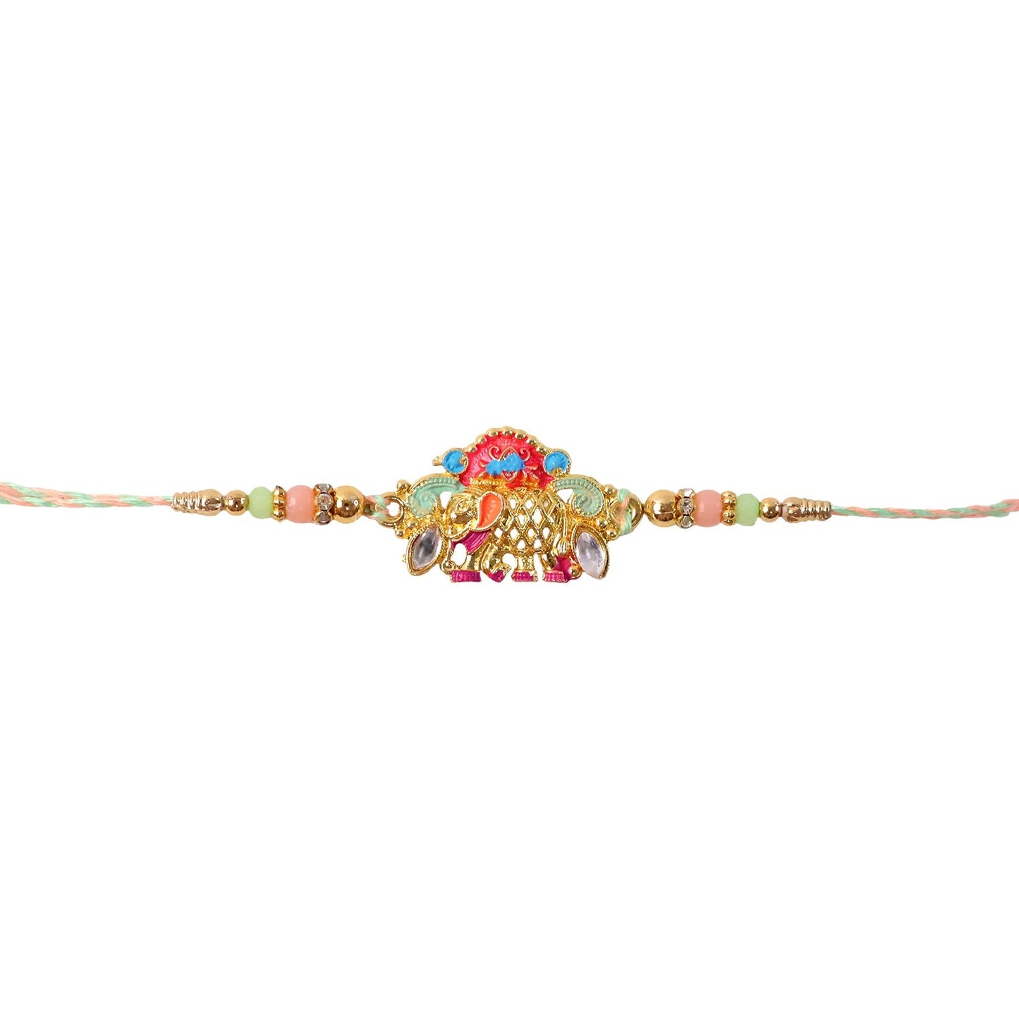 Elephant charm rakhi tied with decorative red thread