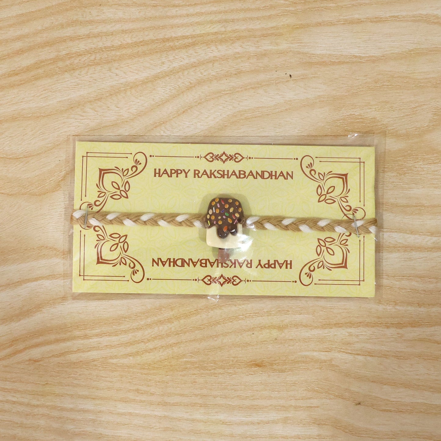 Chocolate Ice Cream Rakhi tied and ready for gifting