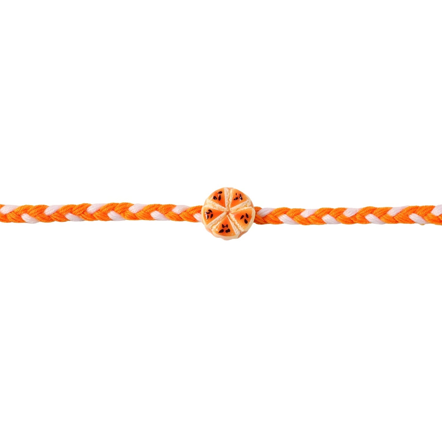 Orange Slice Designer Rakhi tied on wrist for celebration