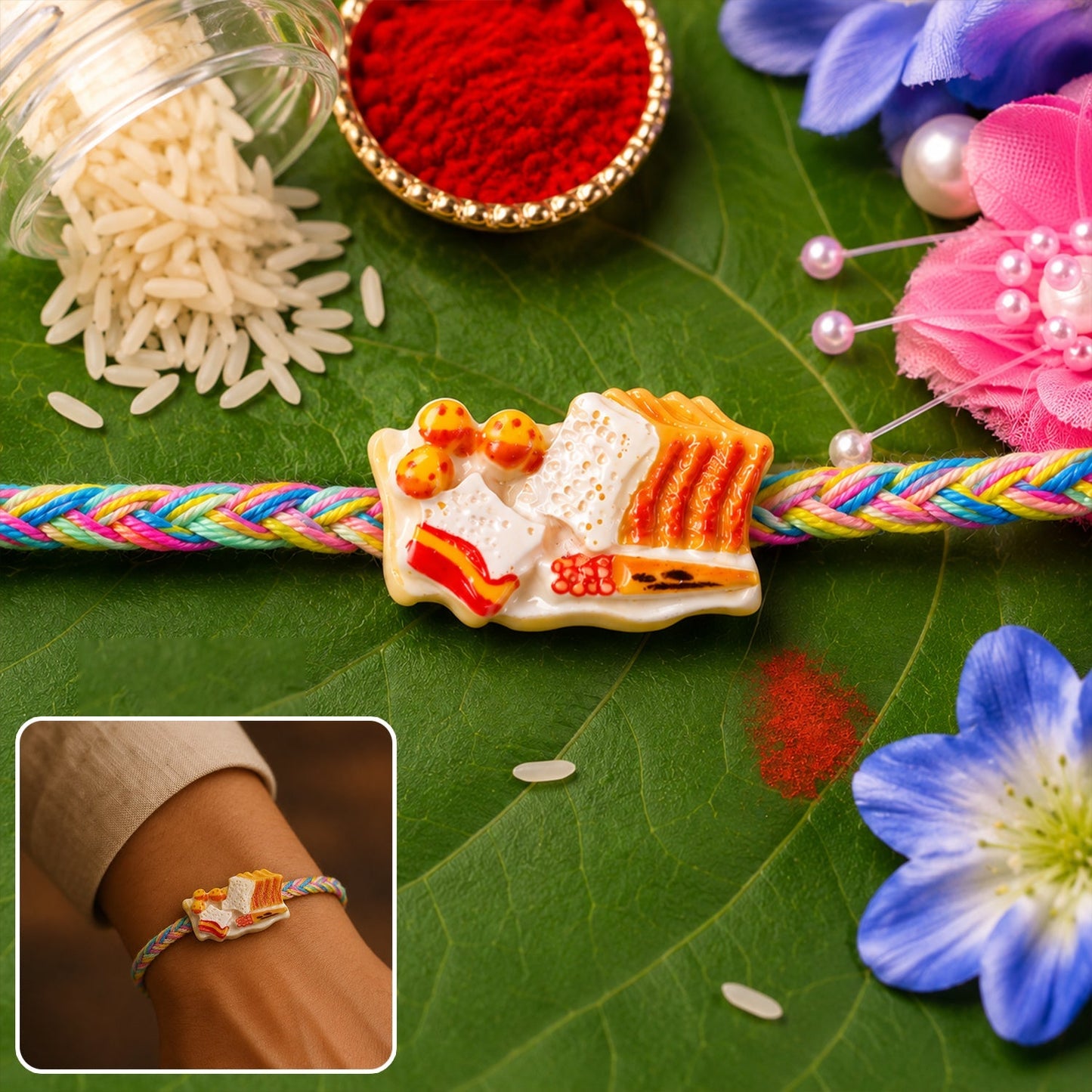Stylish designer rakhi with intricate charm detail and festive appeal