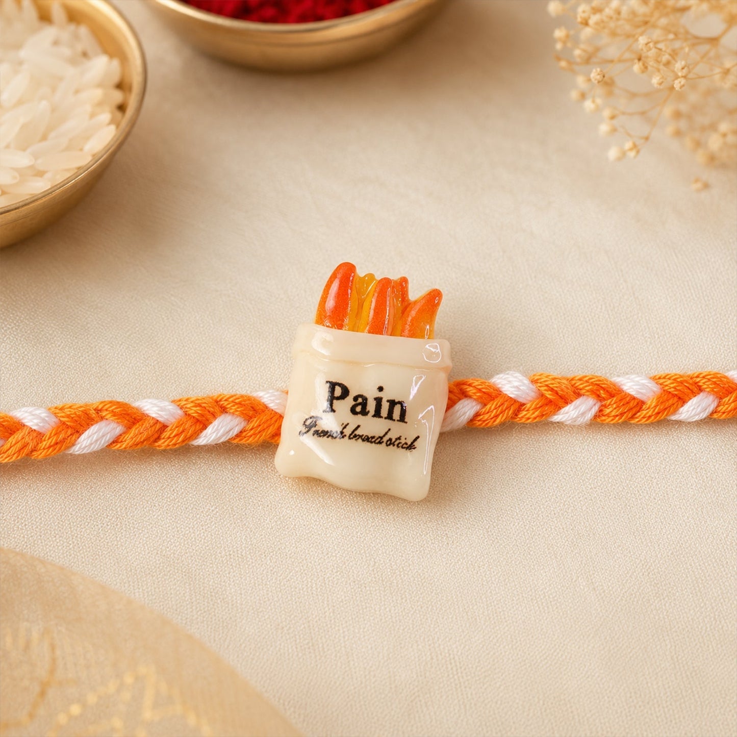 Traditional modern food-themed rakhi for Raksha Bandhan celebration