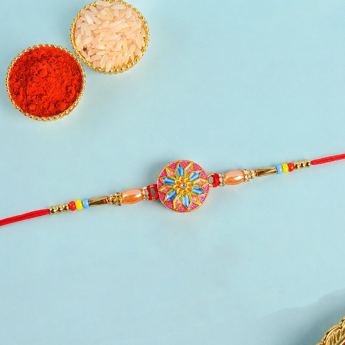 Side view of beaded rakhi for Raksha Bandhan