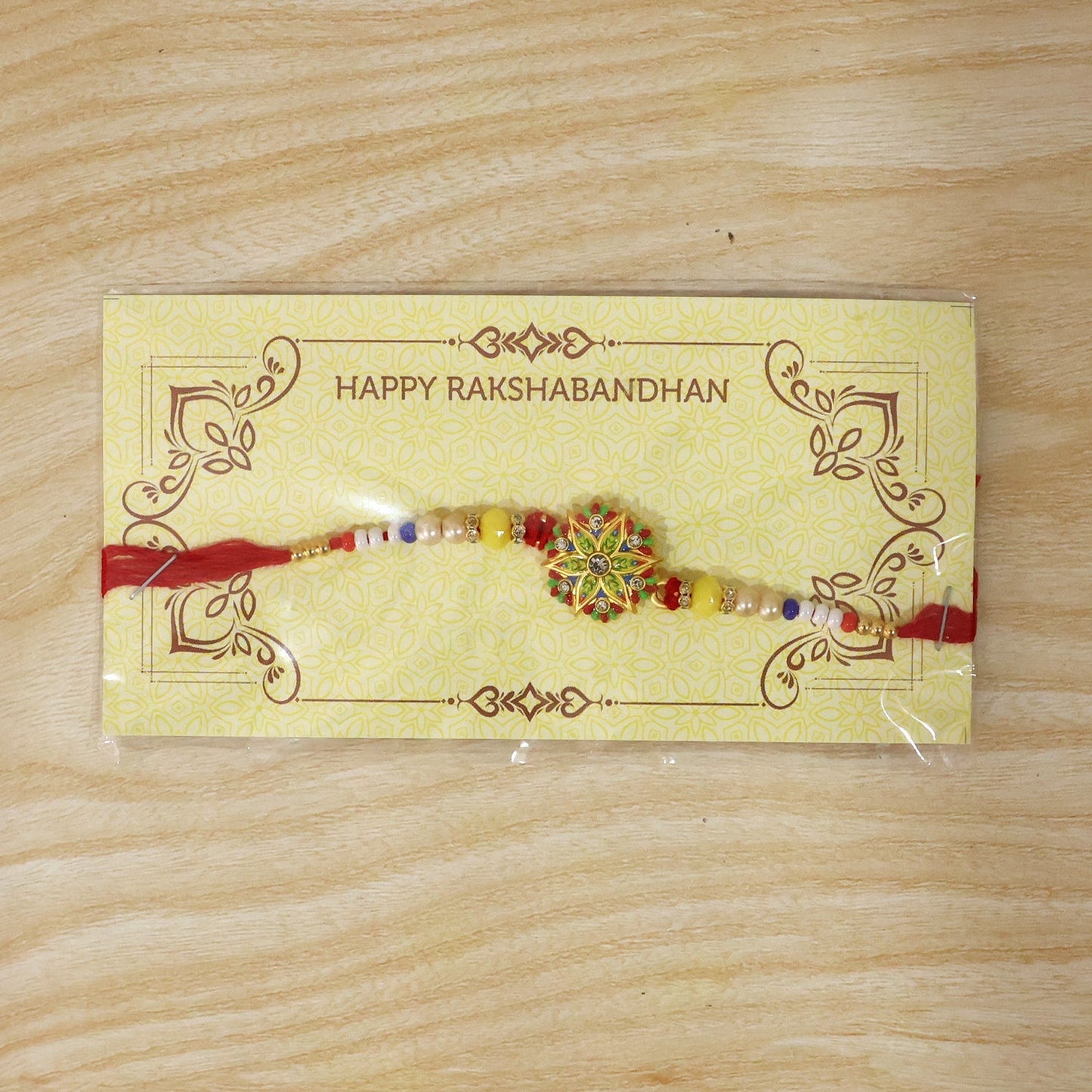Multiple angles of Star Flower Beaded Rakhi for display