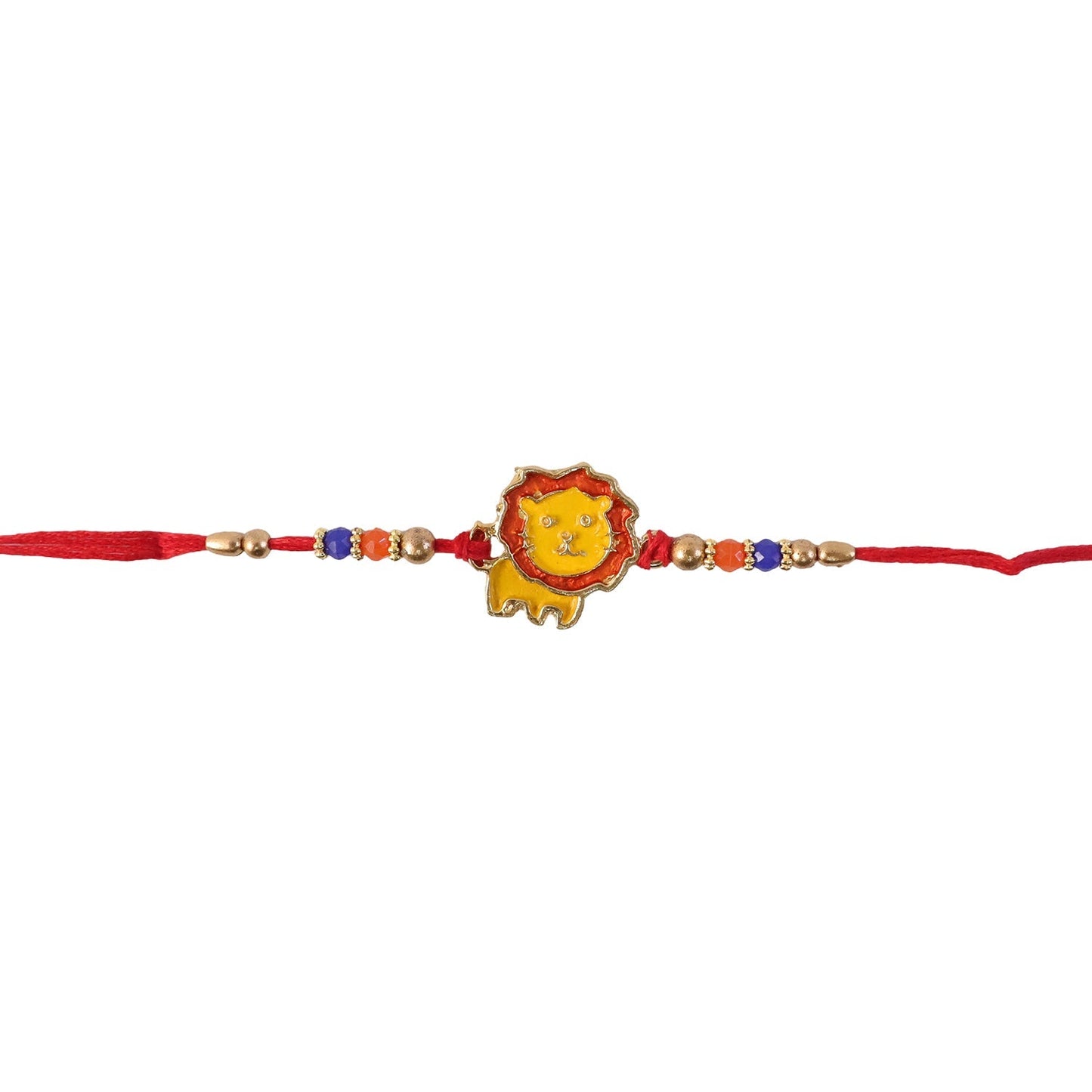 Vibrant beads and lion charm rakhi displayed