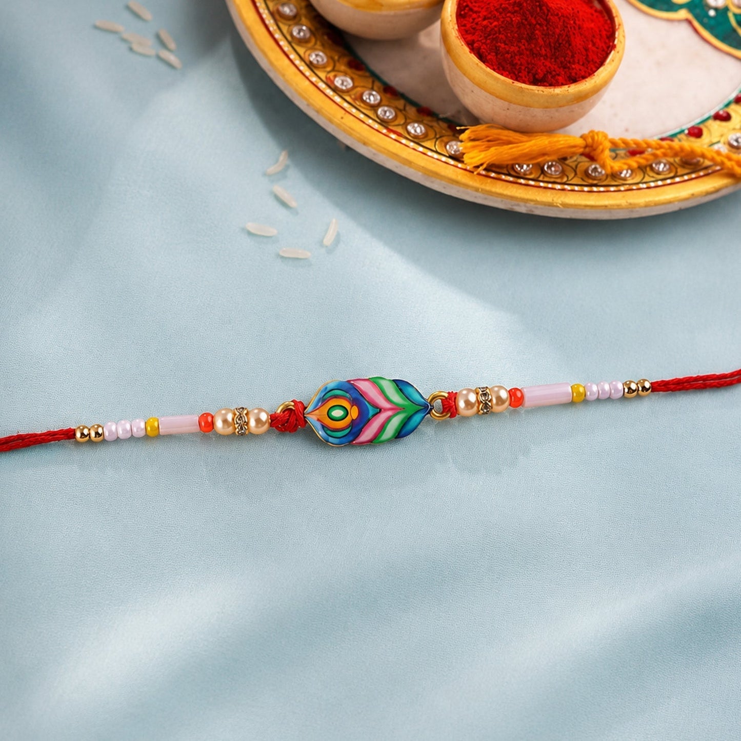 Premium finished colorful rakhi with traditional charm and neat detailing