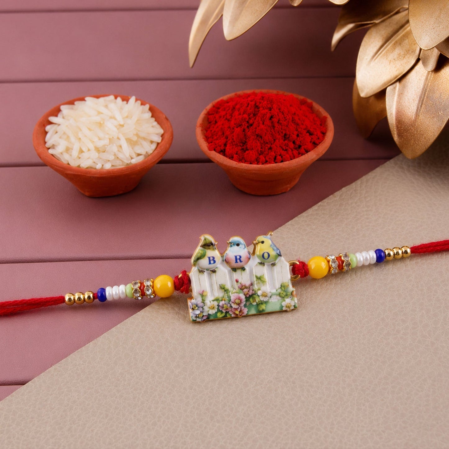 Stylish BRO Rakhi blending traditional charm with modern beaded details.