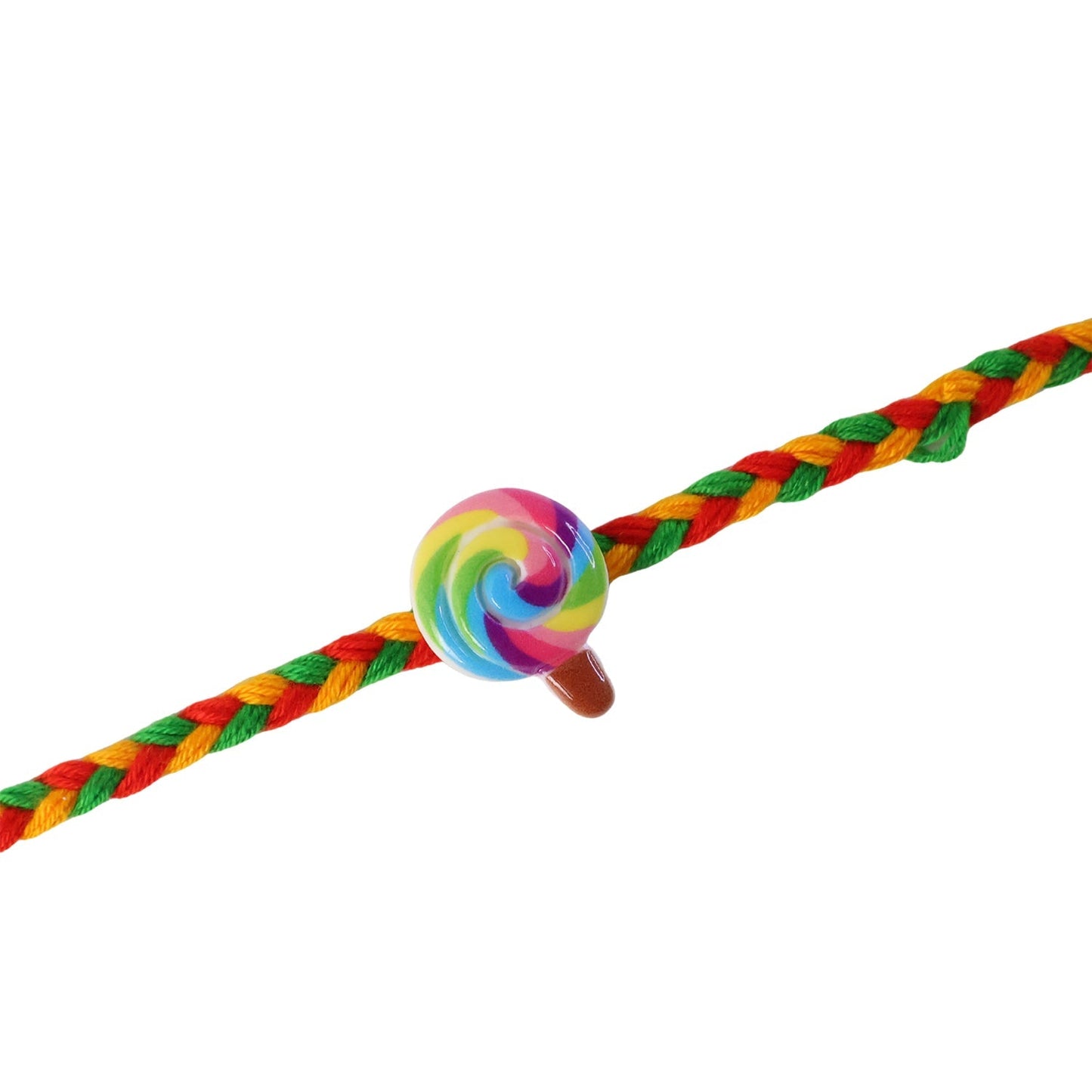 Festive braided thread rakhi with candy charm and neat finish