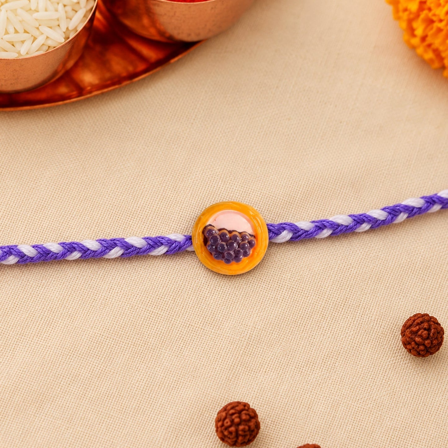 Vibrant colors of braided thread Rakhi, detailed view