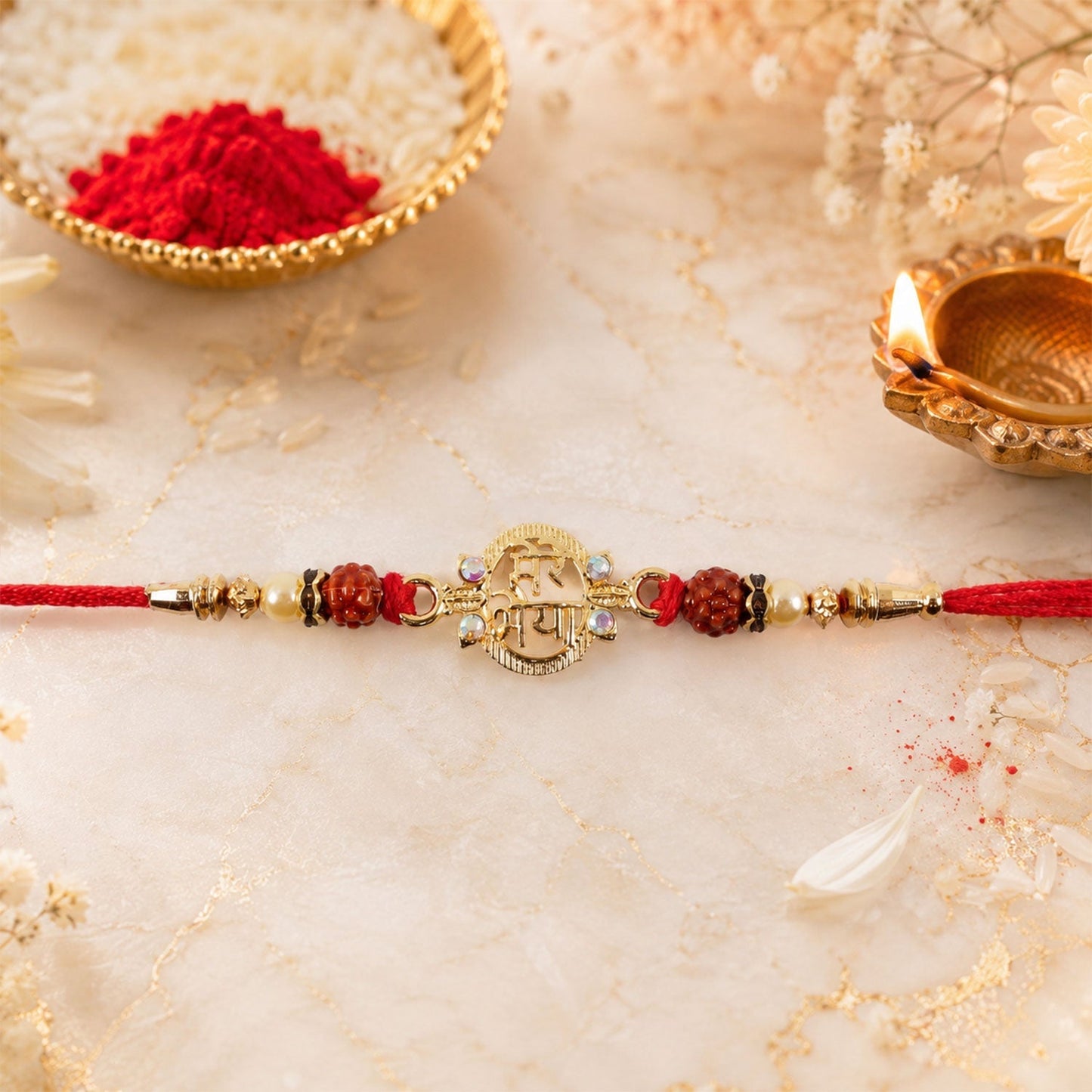 Traditional Rakhi presented with beads and festive elements