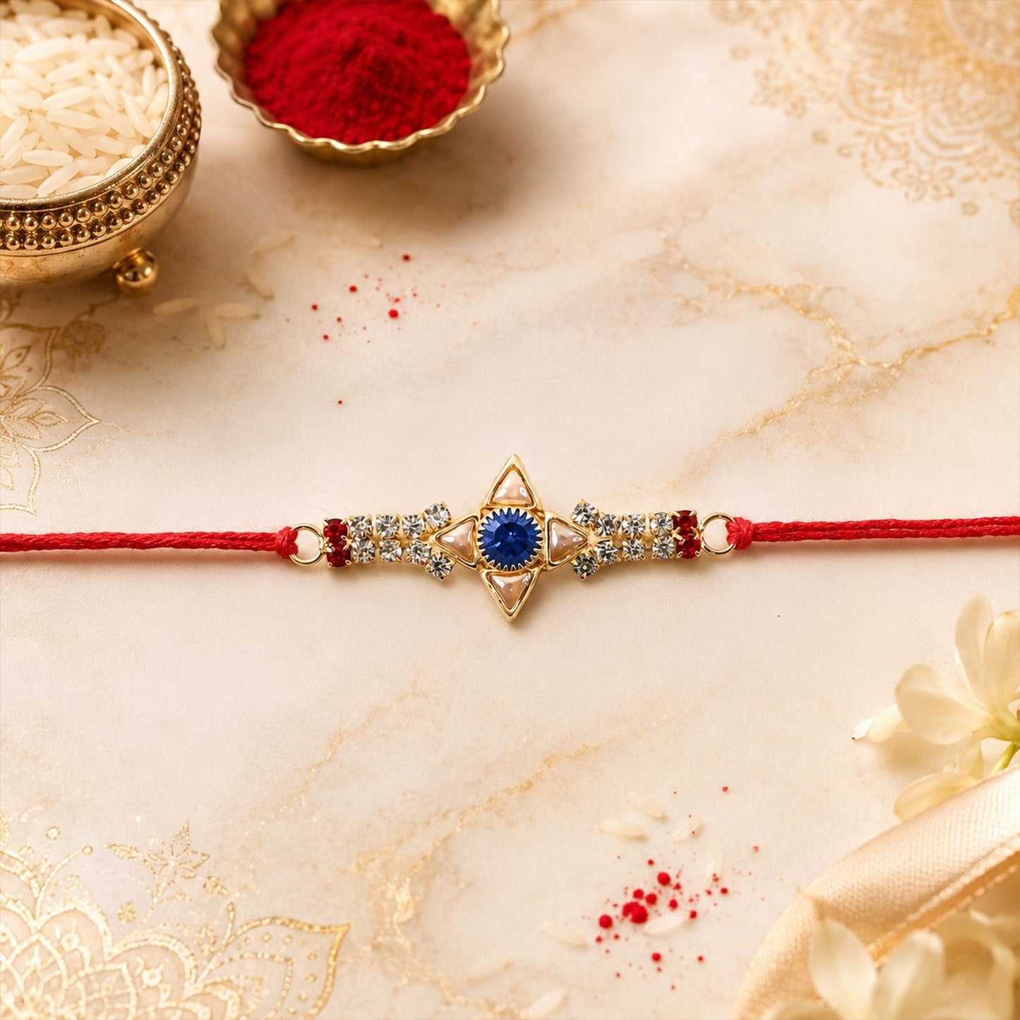 Close-up of Crystal Star Stone Rakhi detailing sparkling stones