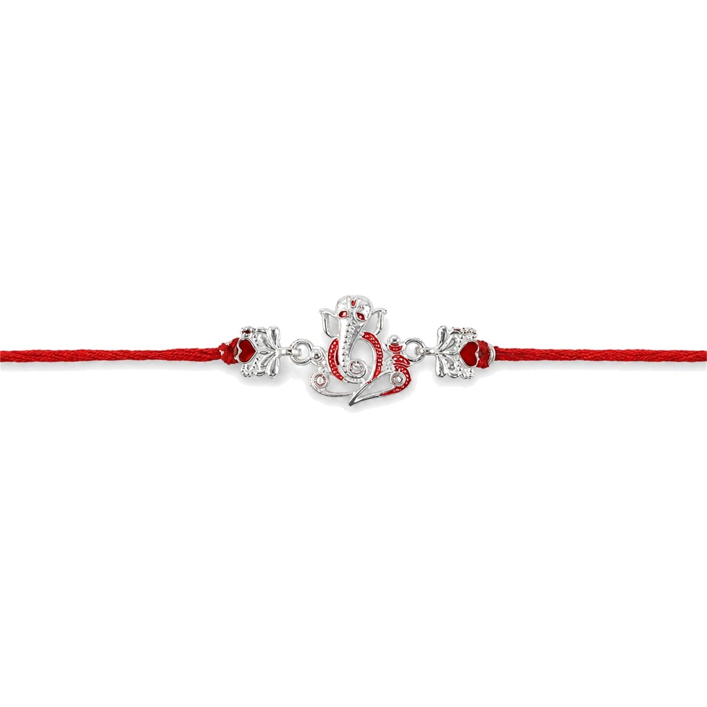 Decorative packaging of Silver Ganpati Heart Charm Rakhi