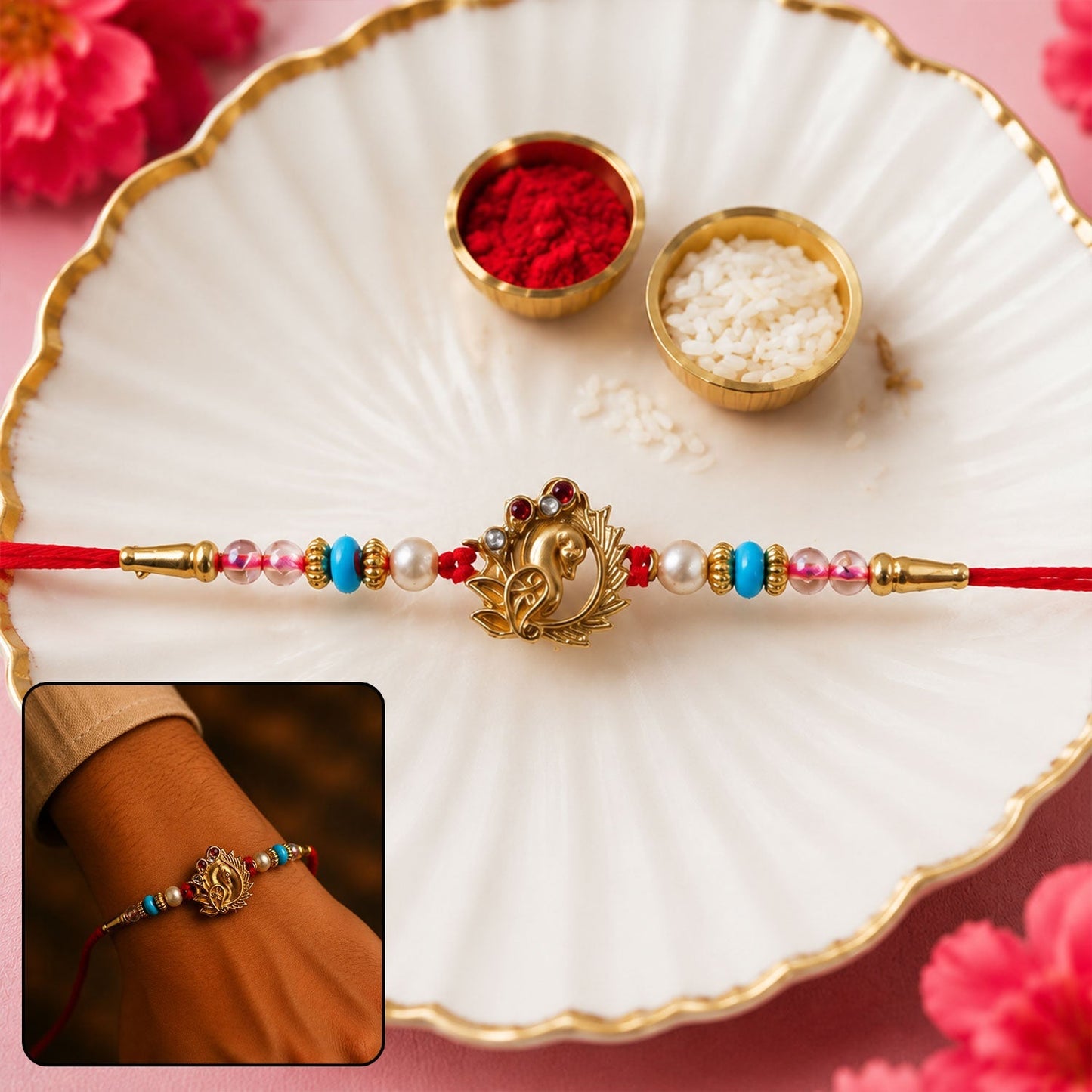 Colorful rakhi with attractive beads and intricate detailing