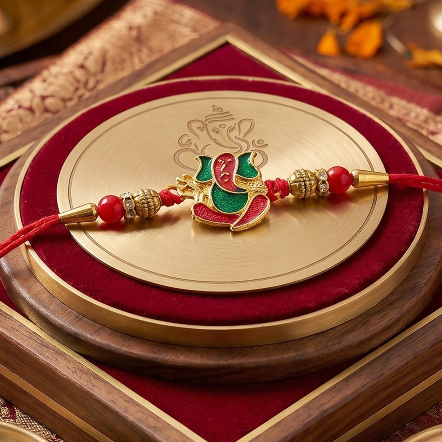 Beautifully crafted Lord Ganesha meenakari rakhi ready for festival gifting