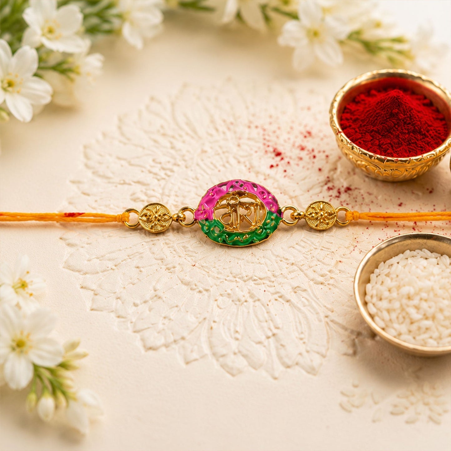 Traditional meenakari rakhi with beads and decorative elements for Raksha Bandhan