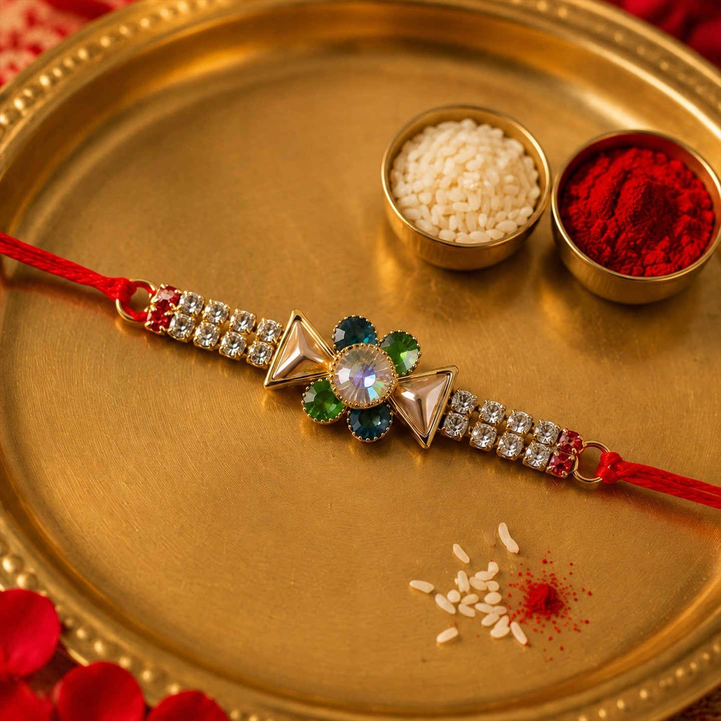 Traditional Raksha Bandhan Rakhi with intricate multicolour design