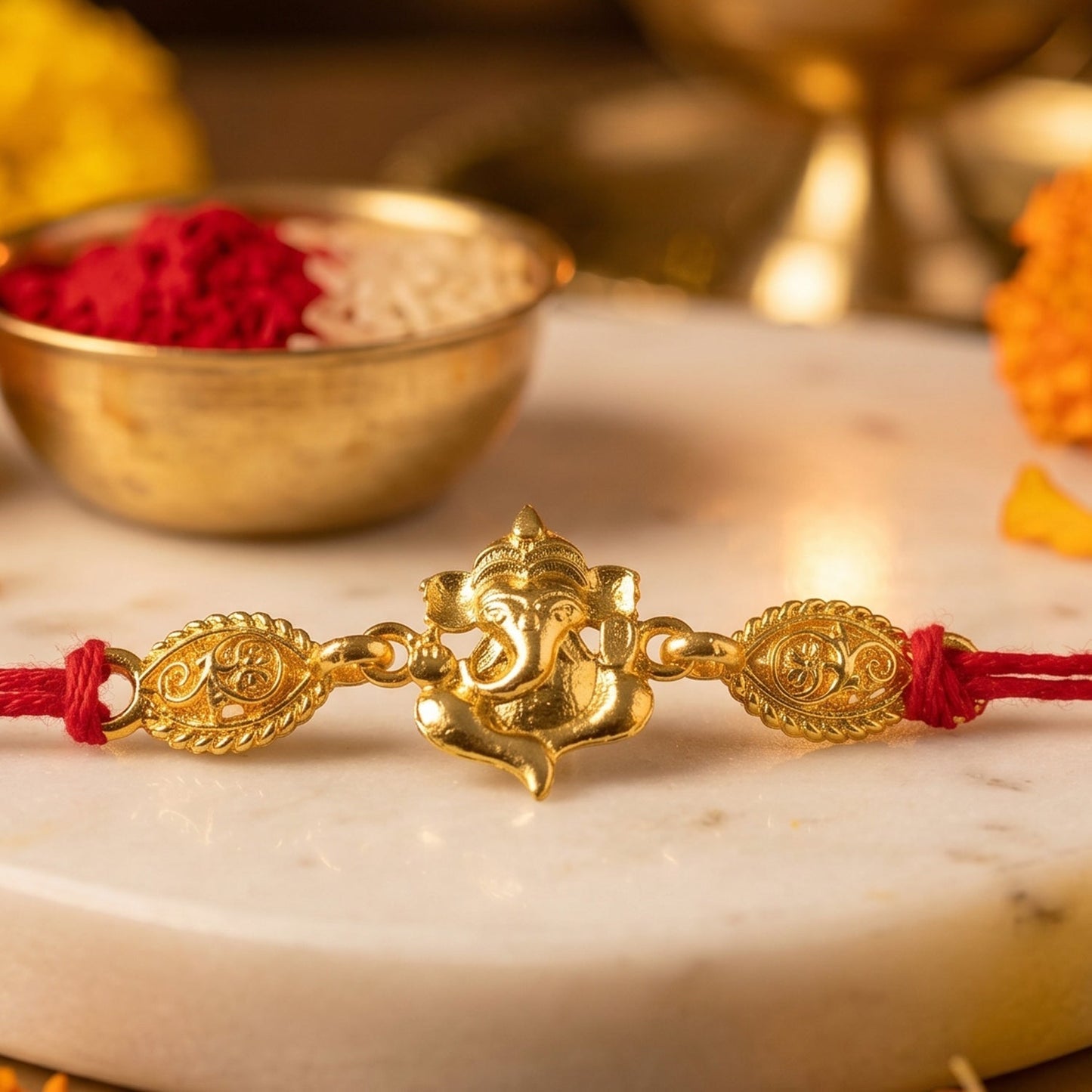Twin Lord Ganesha Rakhi with lightweight thread for comfortable wear