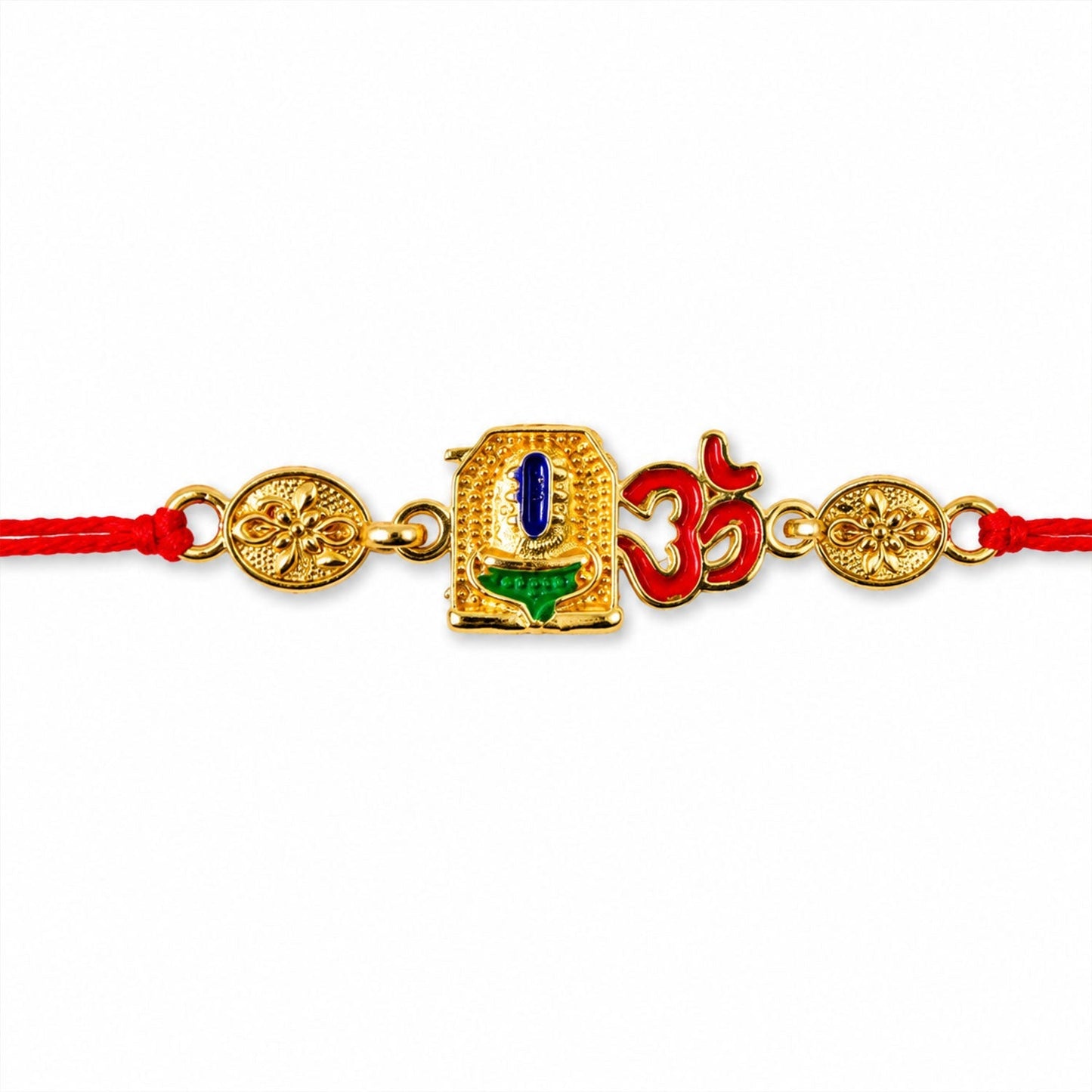 Traditional Rakhi with gold and blue stones, perfect for brothers.