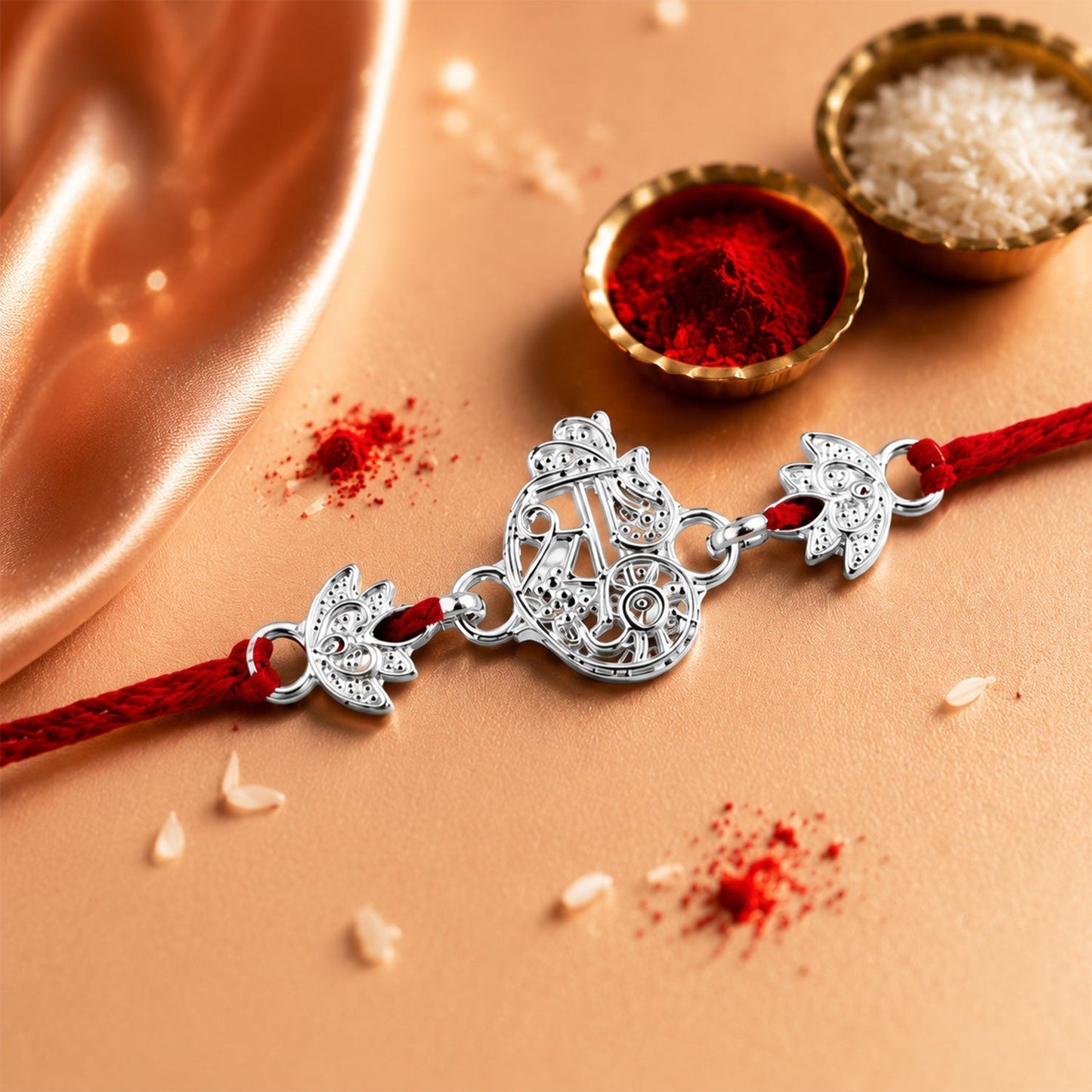Premium oxidised silver Krishna Rakhi with detailed beaded embellishments