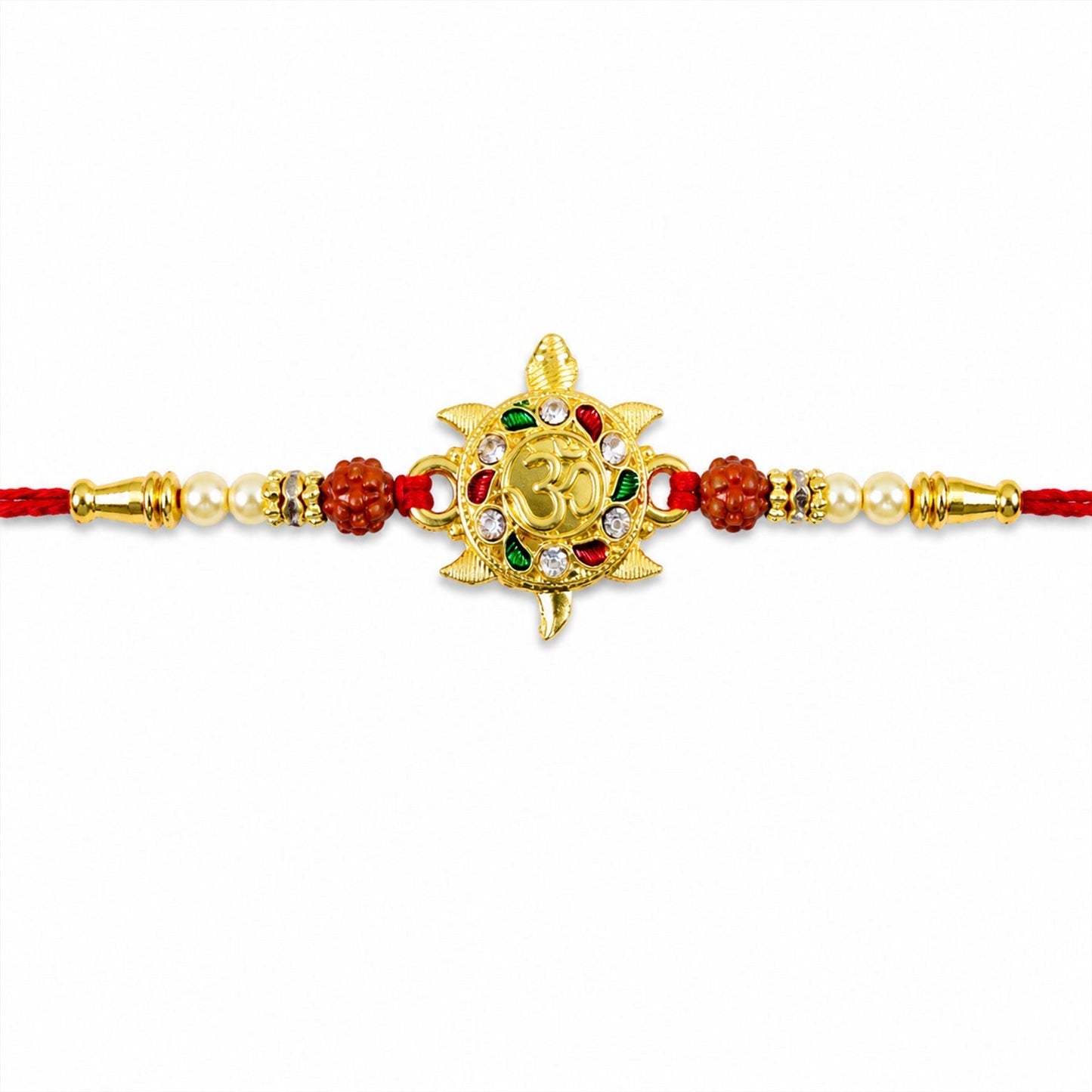 Decorative rakhi with divine Om and Rudraksha beads for Raksha Bandhan