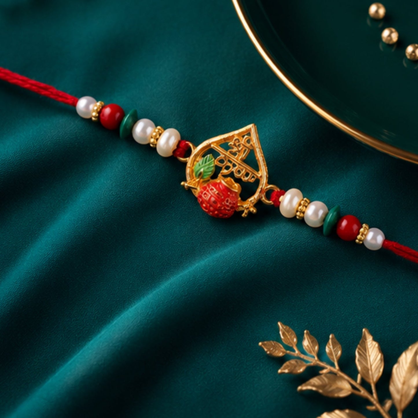 Stylish Golden Veer Meenakari Heart Rakhi, ideal for brothers of all ages