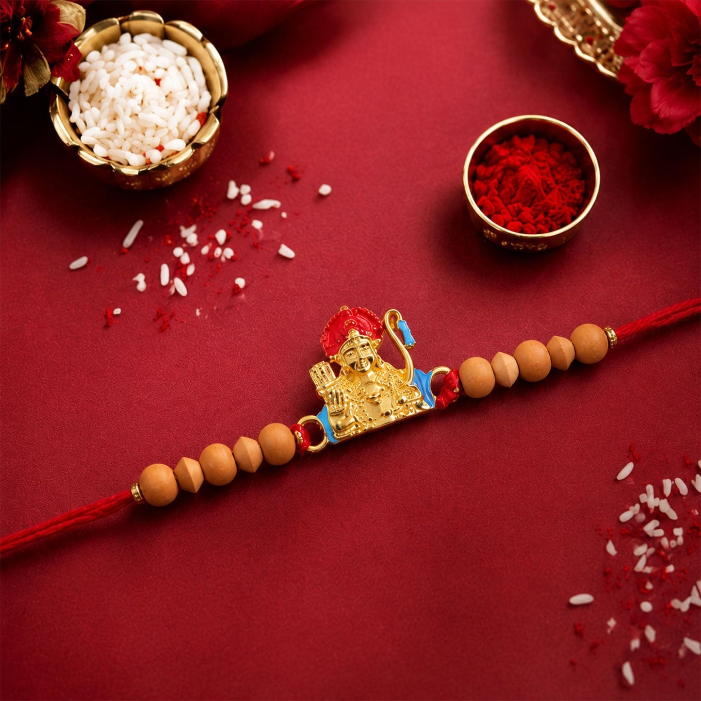 Traditional sandalwood beads Rakhi, ready for Raksha Bandhan.