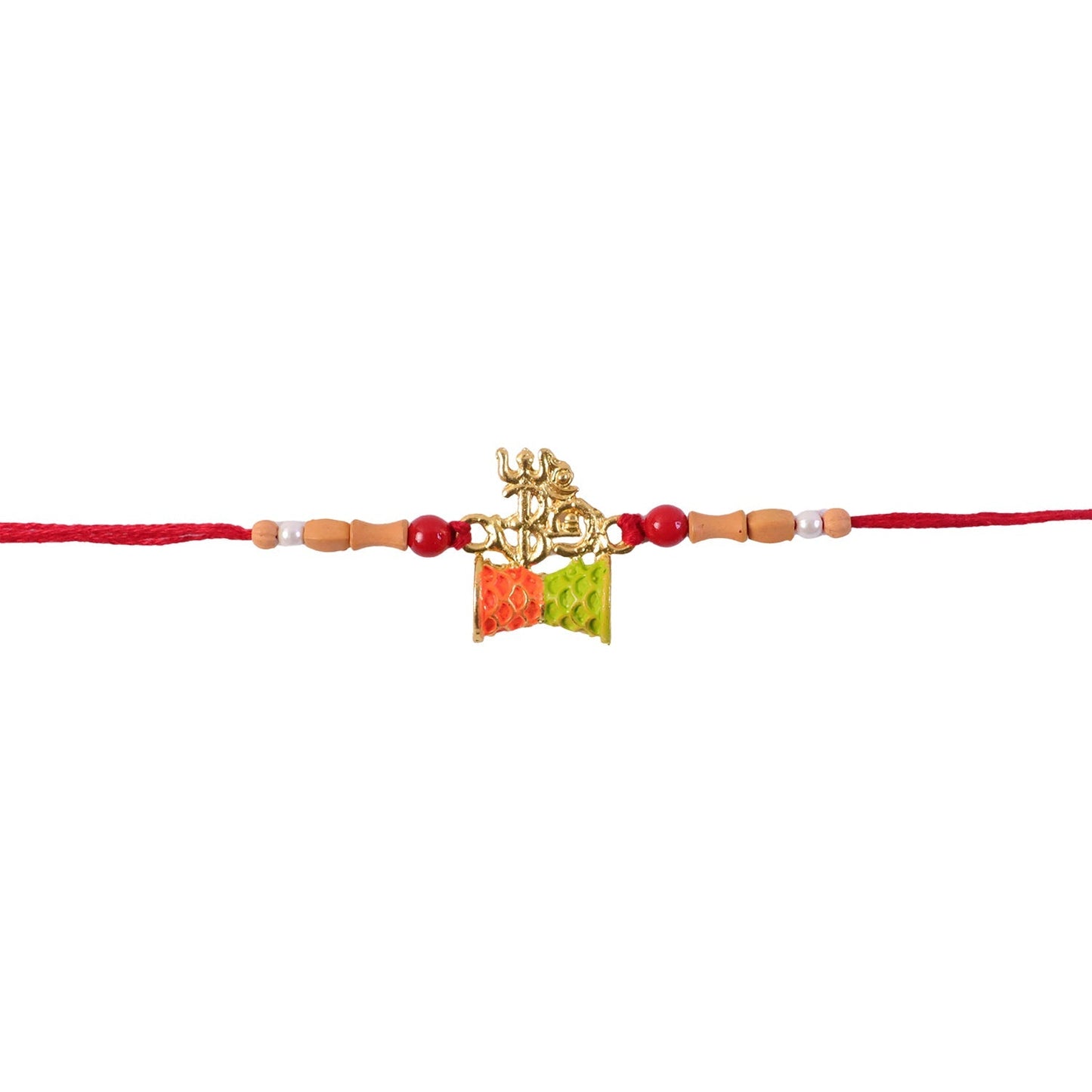 Side view of the Om Rakhi highlighting intricate design details.