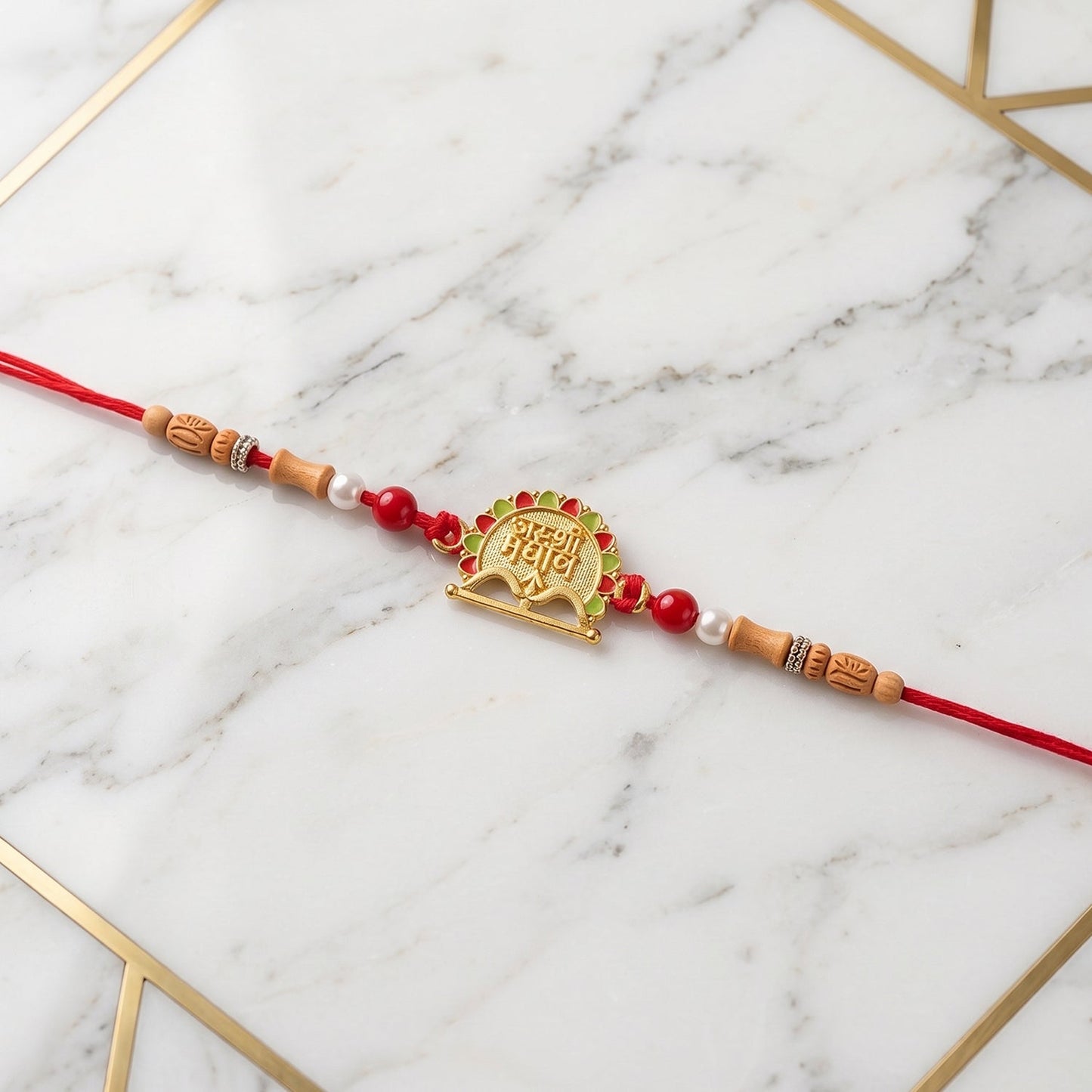 Back view highlighting quality thread of Meenakari Rakhi.