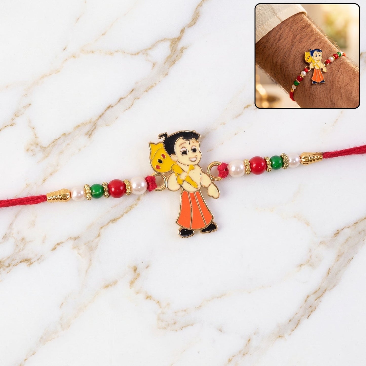 Vibrant Chhota Bheem Rakhi with colorful beads, ideal for young brothers.