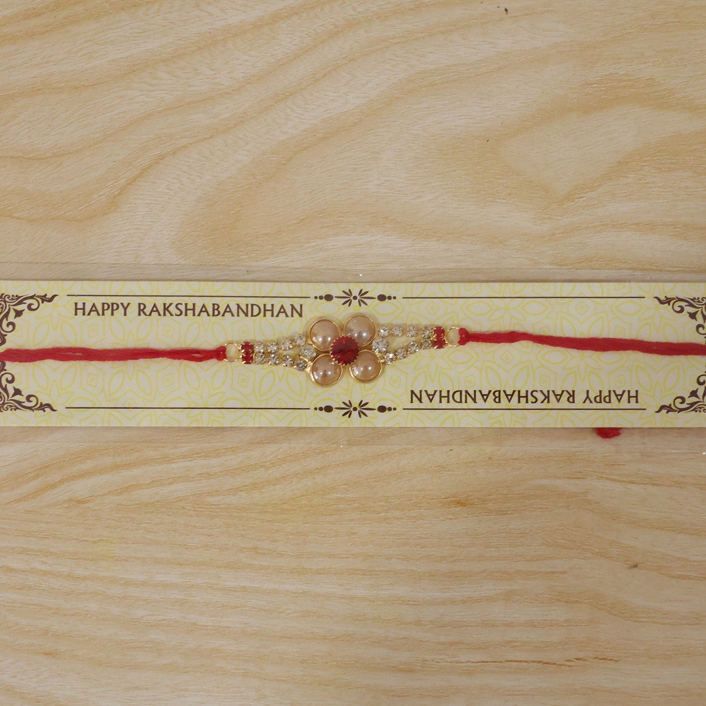 Overhead view of designer Rakhi for celebration.
