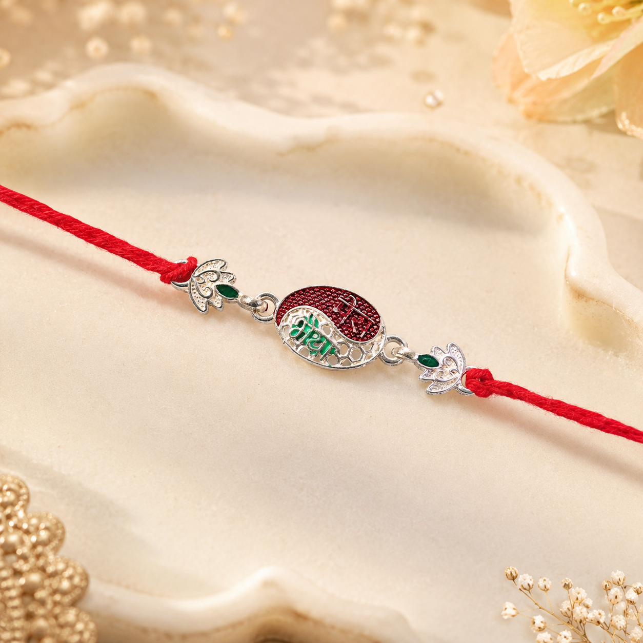 Different angle of the elegant Meenakari Rakhi emphasizing craftsmanship.
