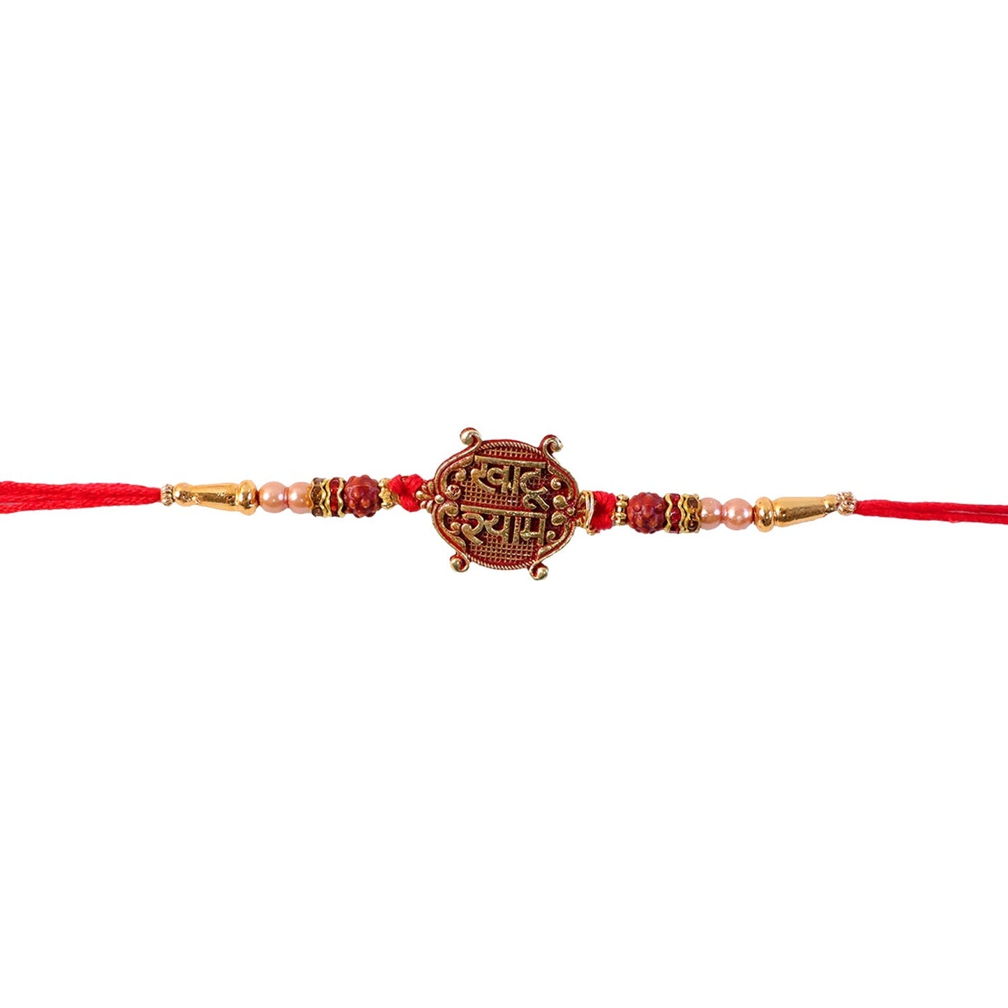 Detailed view of Khatu Shyam pendant on Meenakari Rakhi.