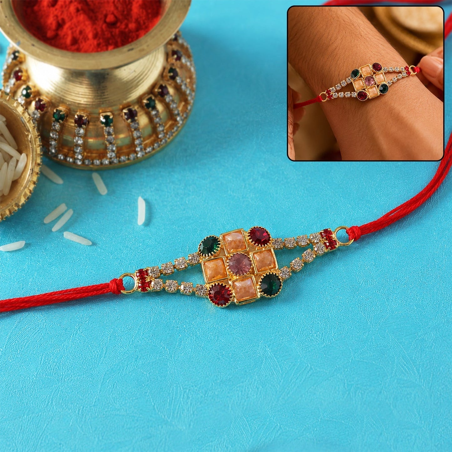 Stylish traditional Rakhi with decorative elements for brother