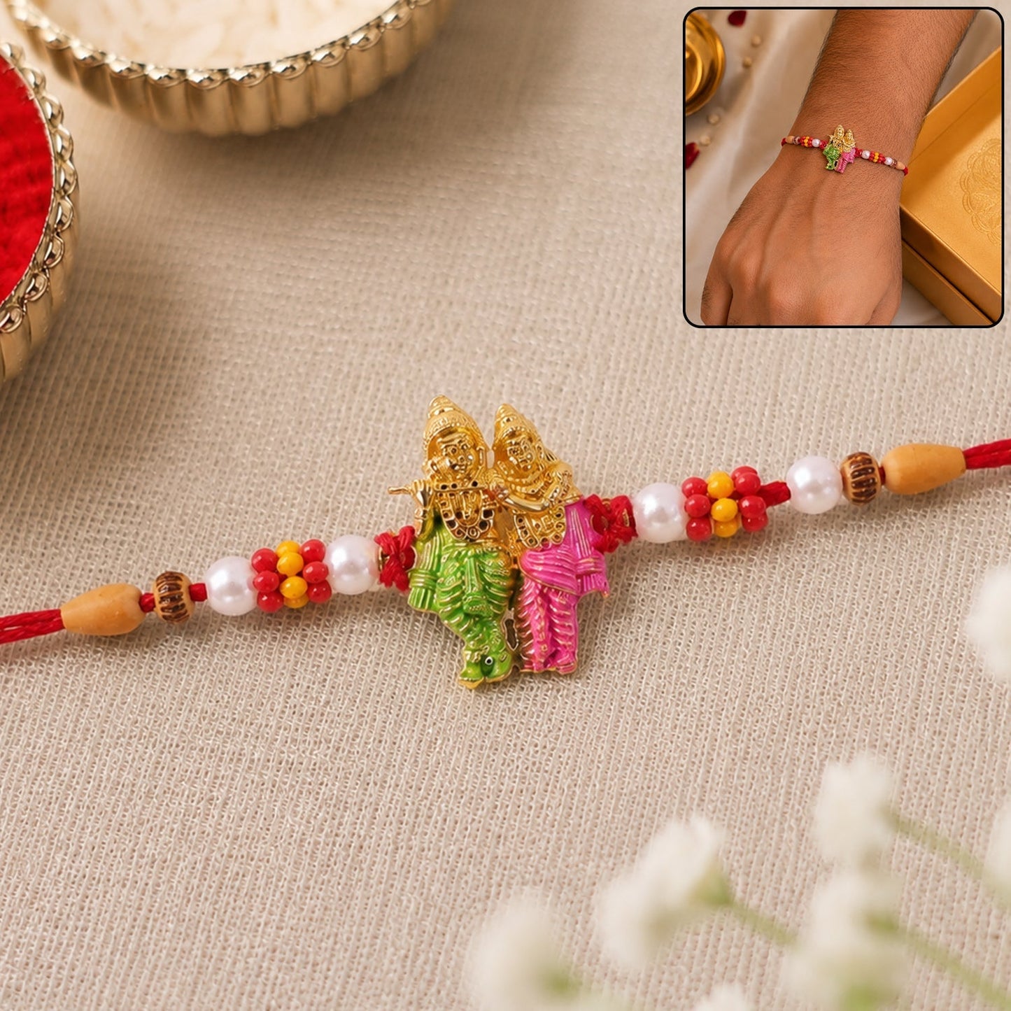 Colorful decorative rakhi with beads and intricate design for brother