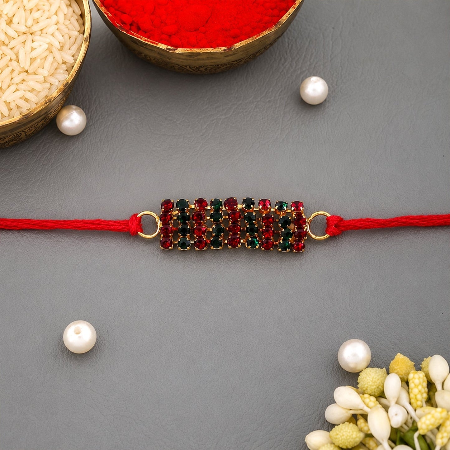 Elegant handmade sparkling crystal multicolour rakhi perfect for Raksha Bandhan