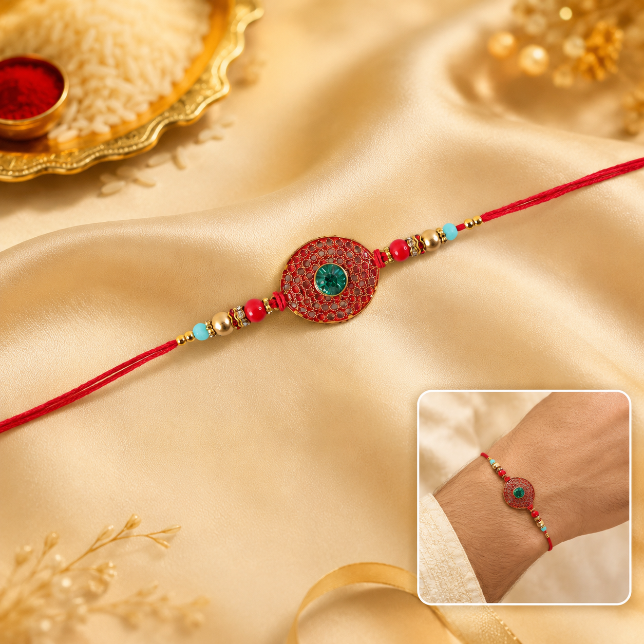 Stylish Bohemian Rakhi with attractive bead detailing and comfortable thread style