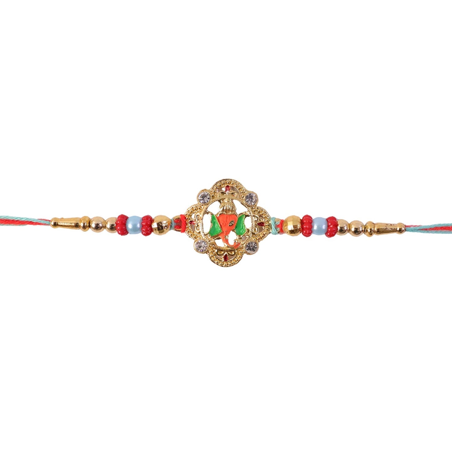 Elegant kundan rakhi from another angle, ideal for Raksha Bandhan.