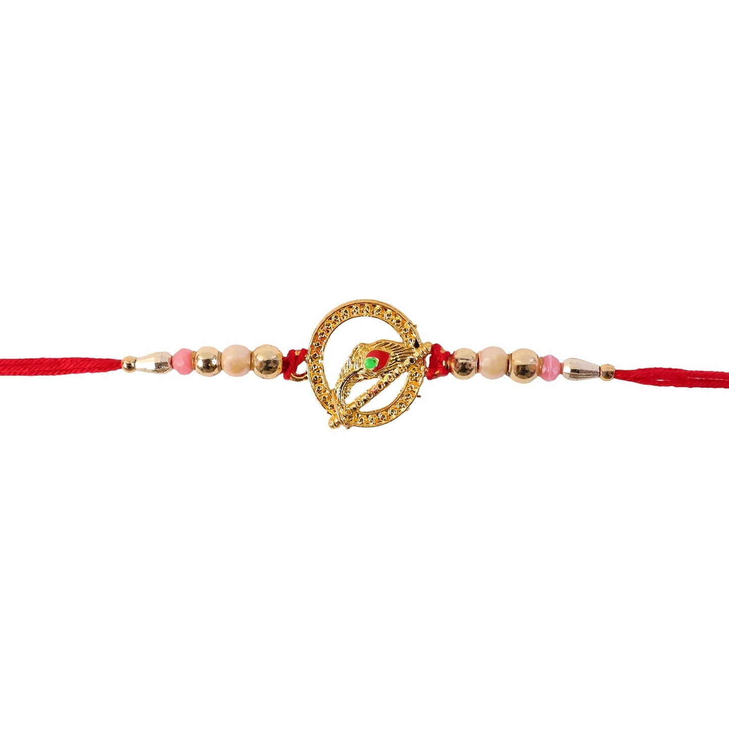 Finely finished designer rakhi with beads and spiral pattern for Rakhi festival