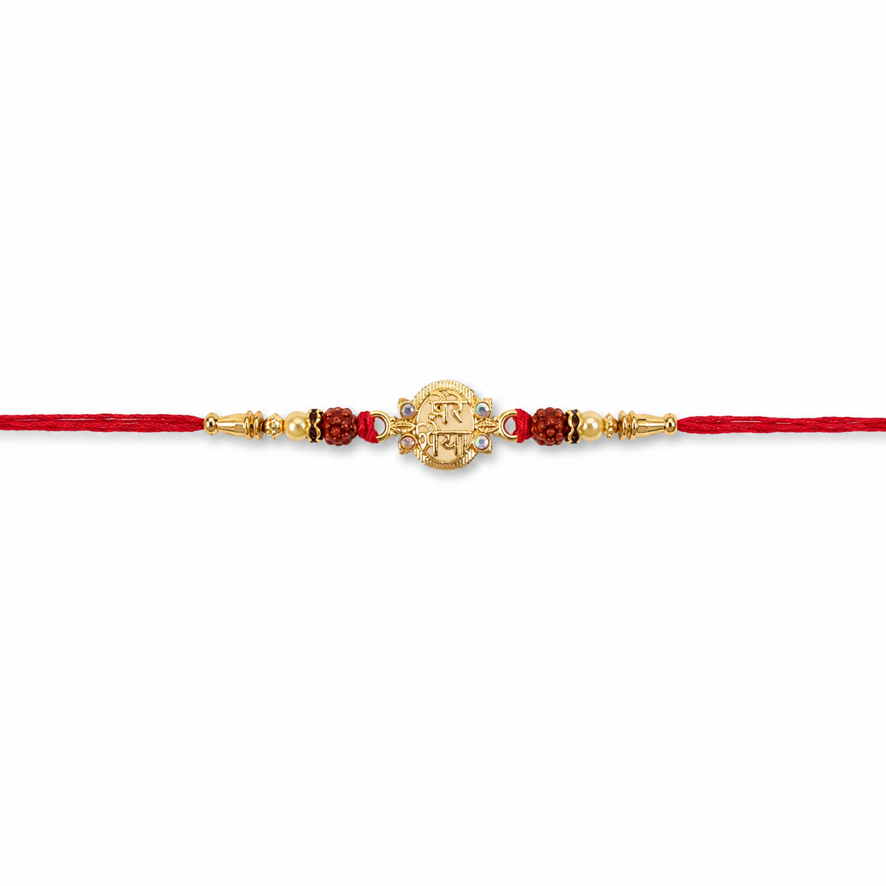 Traditional Rudraksha Rakhi from a different angle highlighting craftsmanship.