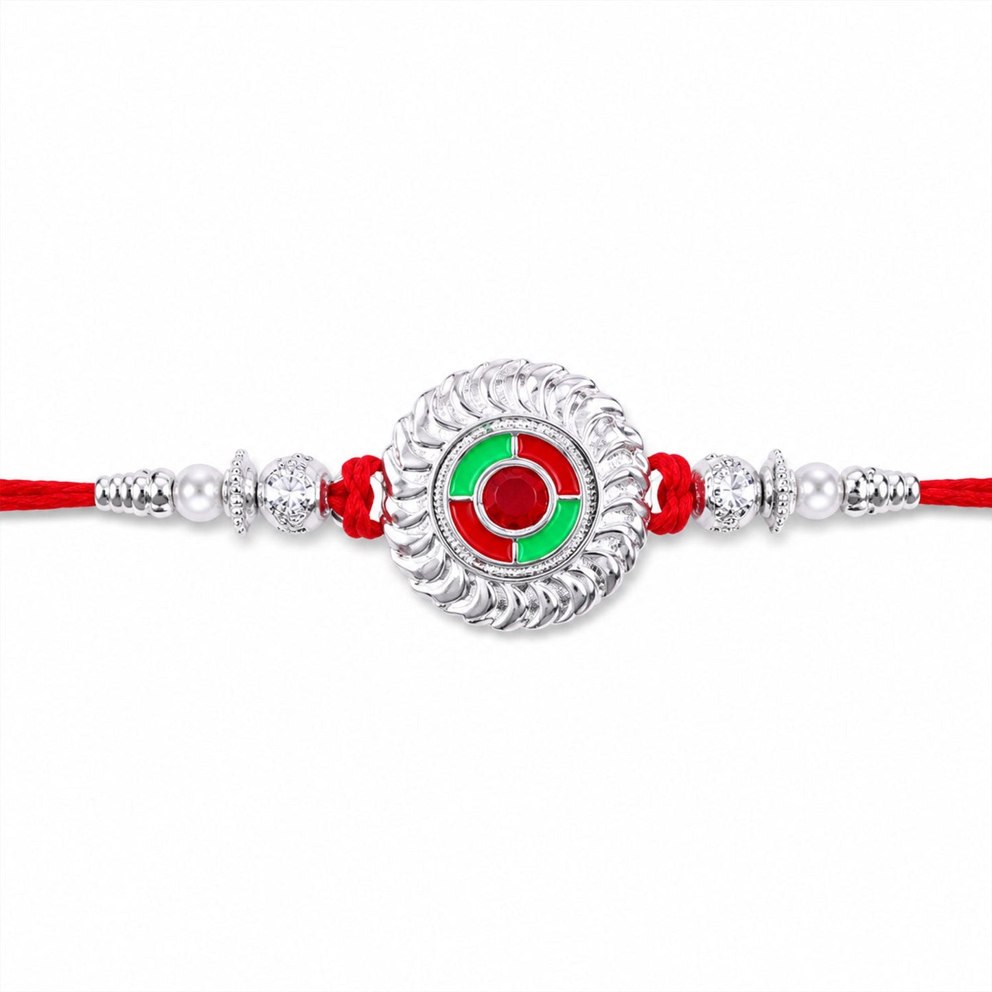 Beautiful traditional Rakhi with pearls and meenakari design for brotherly love