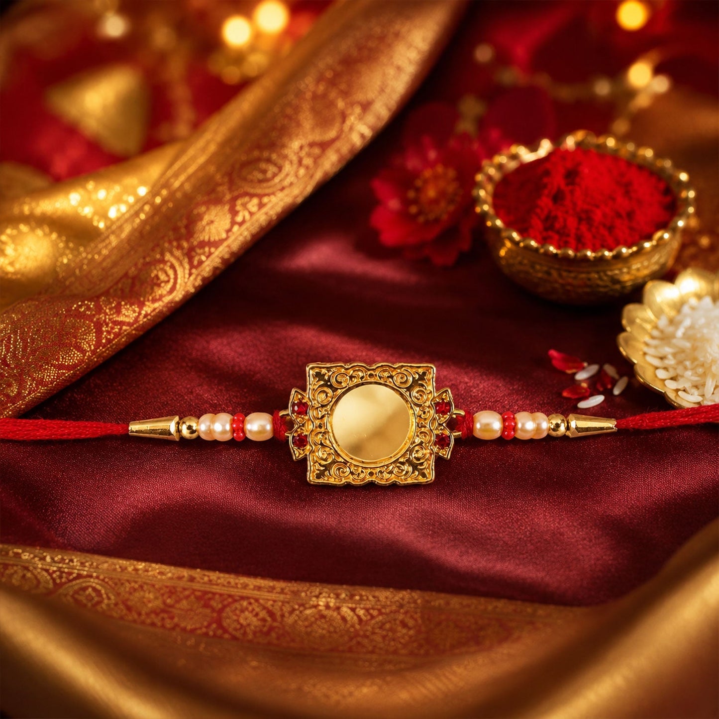 Beautiful Golden Pearls Rakhi with modern festive appeal