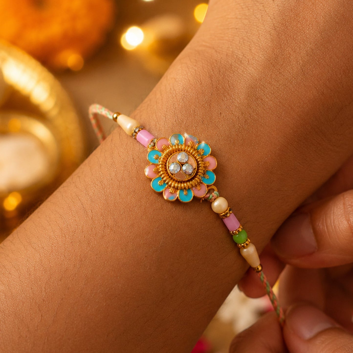 Elegant floral Meenakari Rakhi for Rakshabandhan celebration