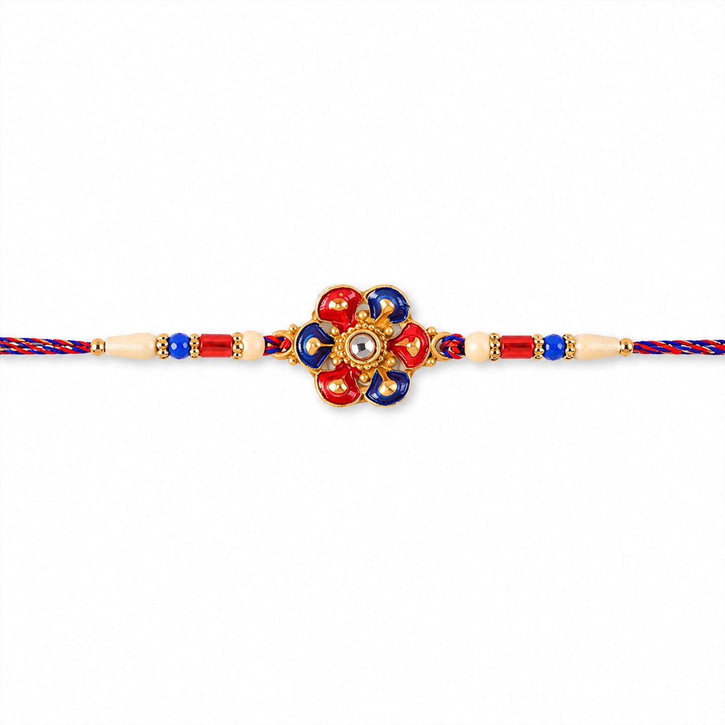 Stylish Rakhi with intricate meenakari flower design for Raksha Bandhan