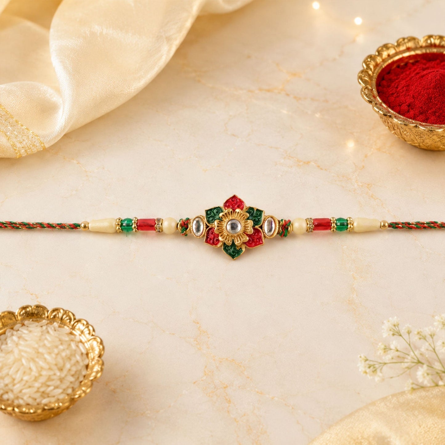 Beautiful handcrafted Meenakari and kundan work Rakhi