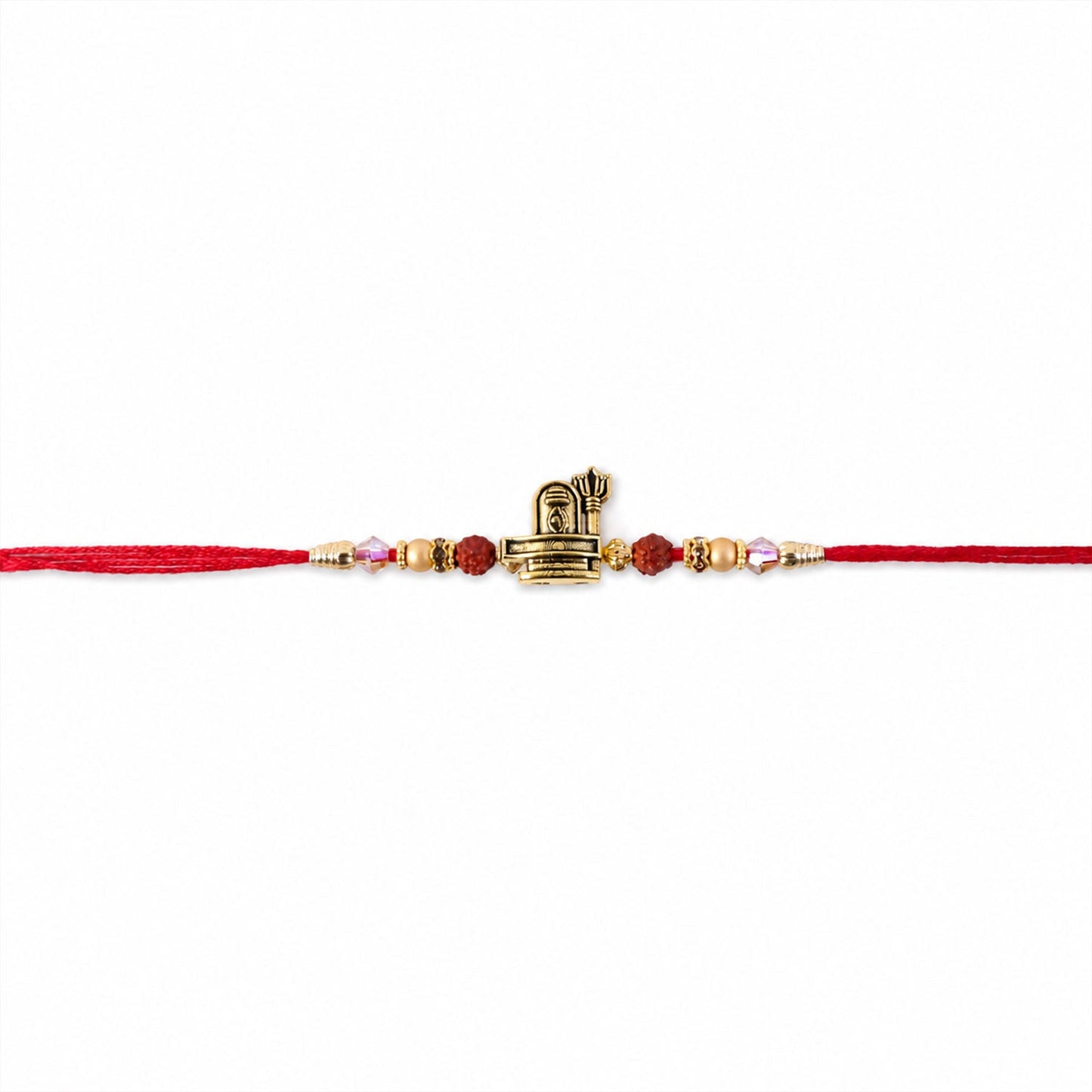 Beautifully crafted antique gold Rakhi with Shivling and Trishul for brothers