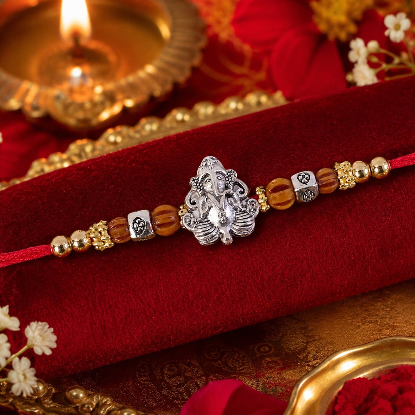 Stylish Silver Lord Ganesha Rakhi, perfect for Raksha Bandhan celebrations