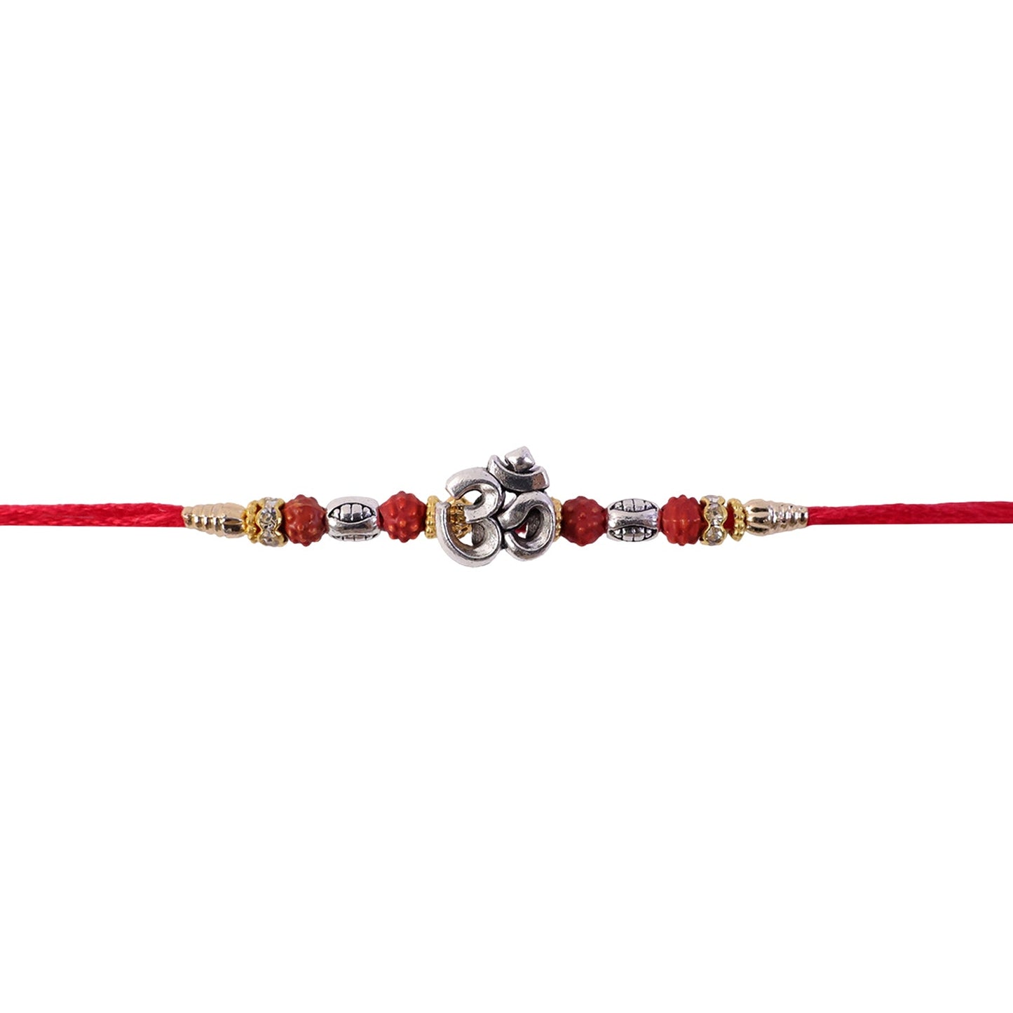 Beautiful Om Rudraksha Rakhi for brother, ready for Raksha Bandhan.
