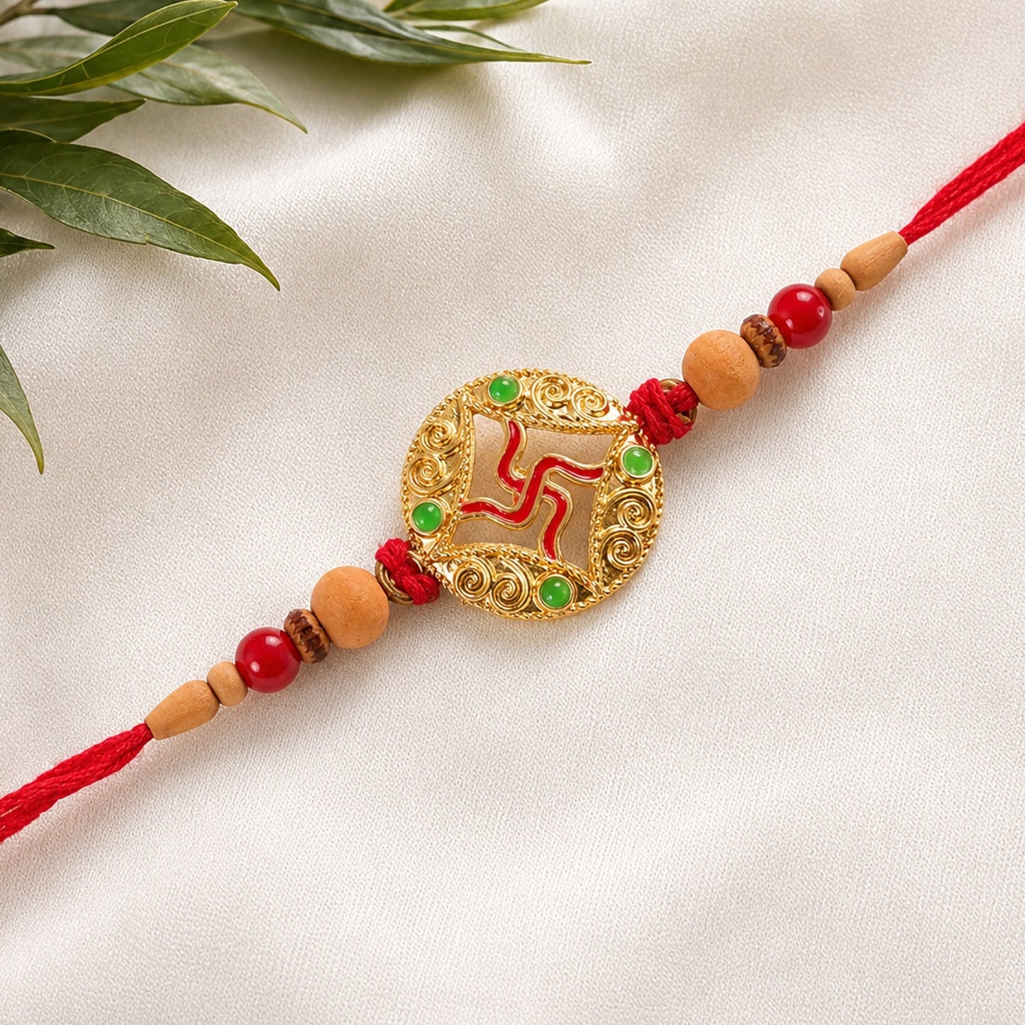 Stylish Swastik motif rakhi with elegant design for Raksha Bandhan