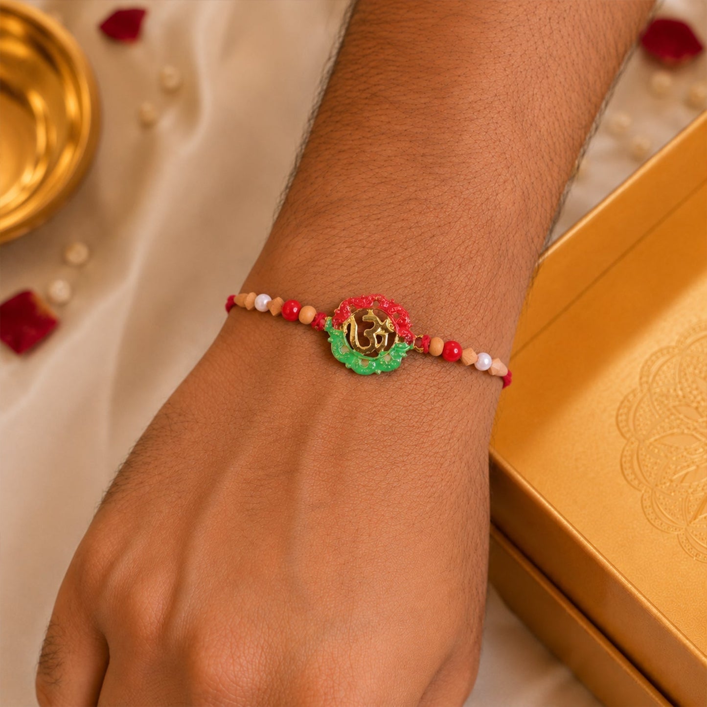 Stylish and lightweight Om meenakari Rakhi for Rakshabandhan celebrations